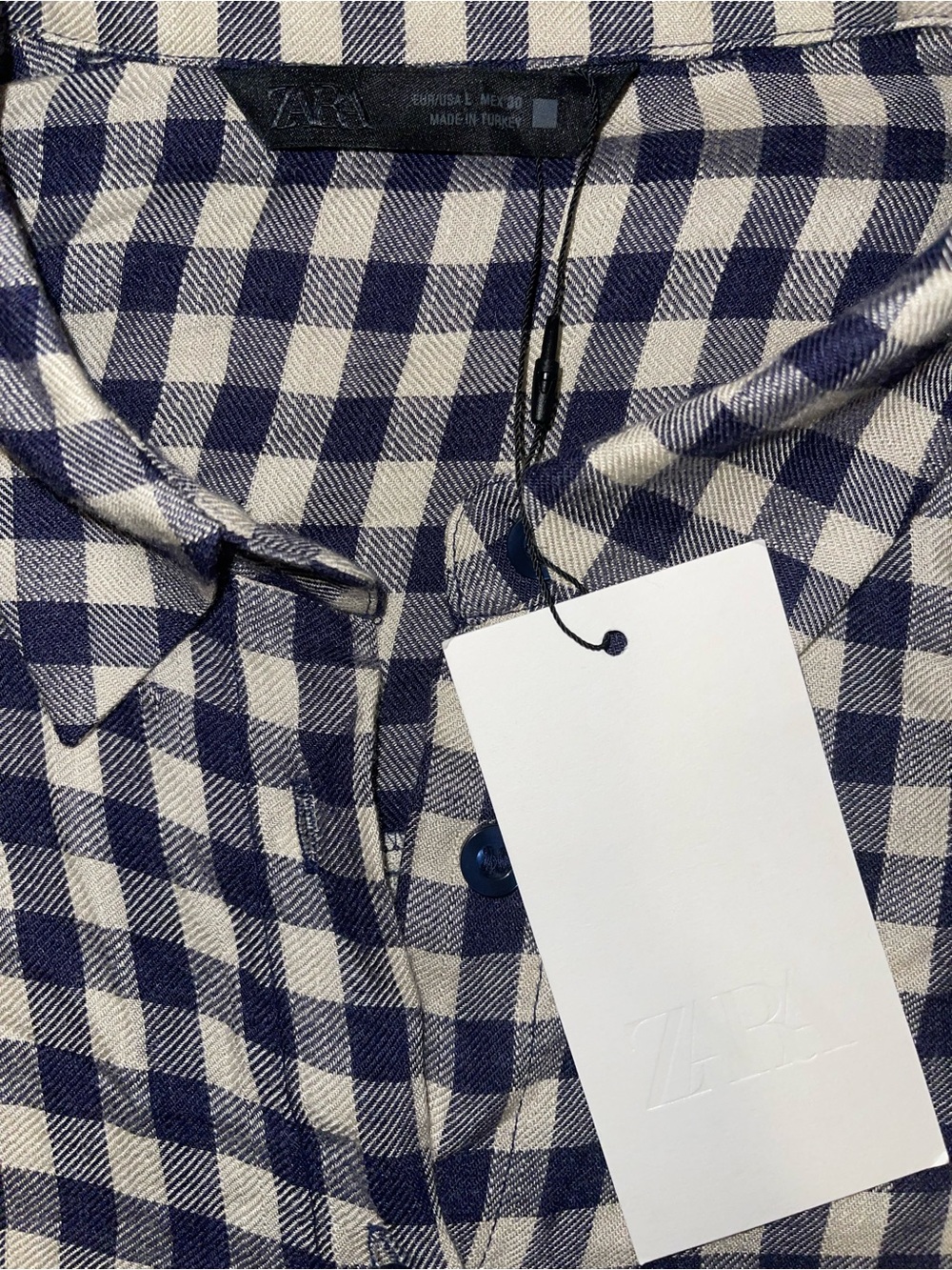 Zara Blue and White Gingham Button-Down Top with Floral Cutwork - Picture 2 of 5